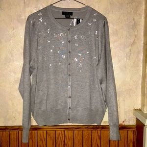 Beautiful gray beaded grace button down sweater